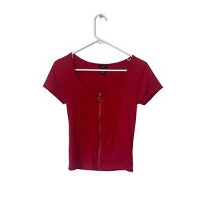 Rue 21 Women's Red Zip Up Ribbed Casual Shirt M